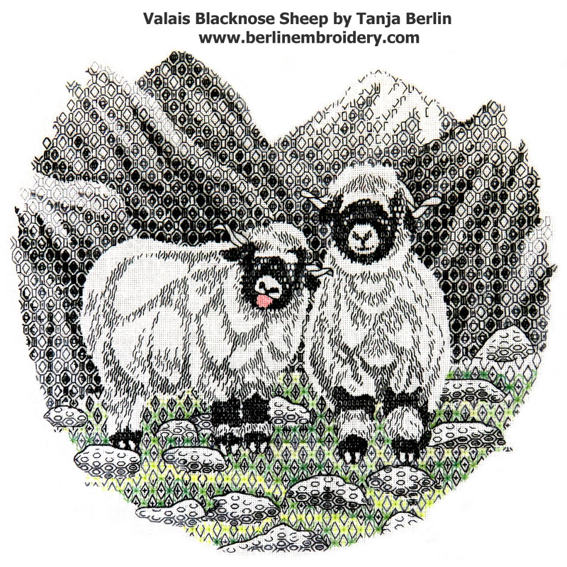 Completed Valais Blacknose Sheep Blackwork Embroidery Berlin