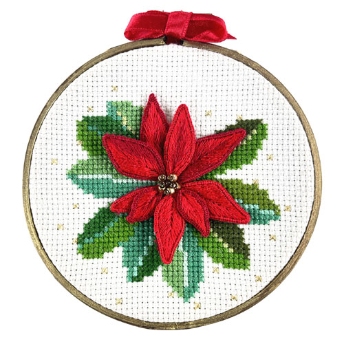 Stumpwork Poinsette Christmas Decoration Stitched by Beppy Berlin #spcd